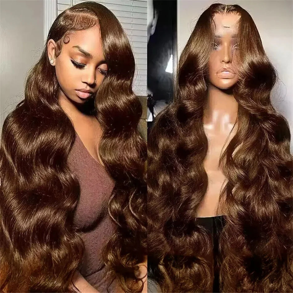 New Chocolate Brown Wig Body Wave 13x6 Full Lace Drawstring Wig Pre Plucked Natural Hairline 250% Density