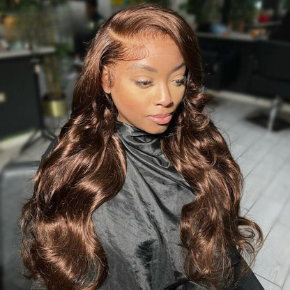 New Chocolate Brown Wig Body Wave 13x6 Full Lace Drawstring Wig Pre Plucked Natural Hairline 250% Density