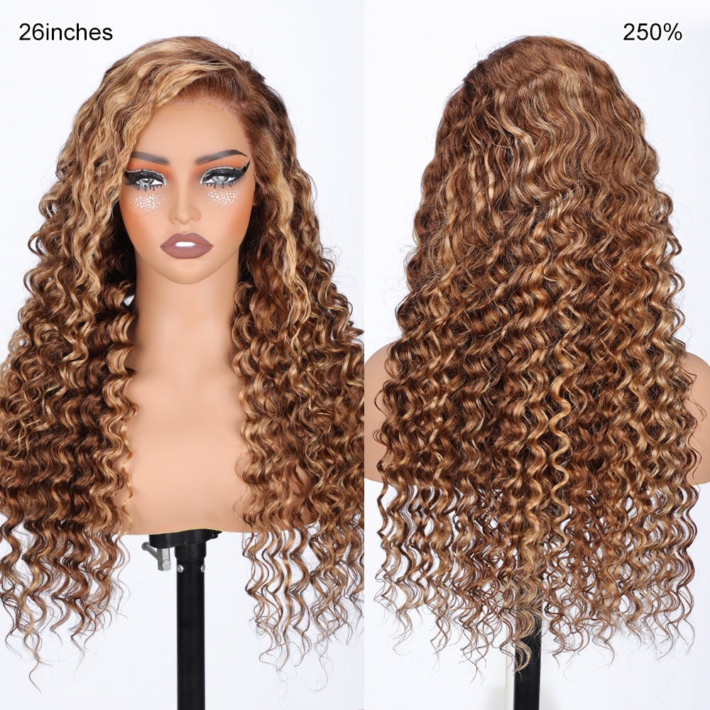 Pull & Go Glueless Wig 13x6 Highlight 4/27 Color Deep Wave Invisible Knots Natural Hairline