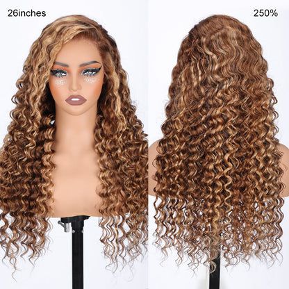Pull & Go Glueless Wig 13x6 Highlight 4/27 Color Deep Wave Invisible Knots Natural Hairline