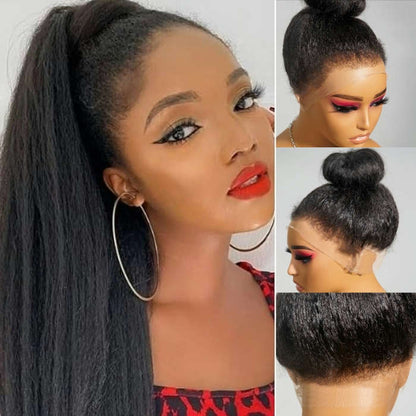 4C Edge Kinky Straight  360 HD Invisible Lace Frontal  Human Hair Wig With Super Natural Hairline