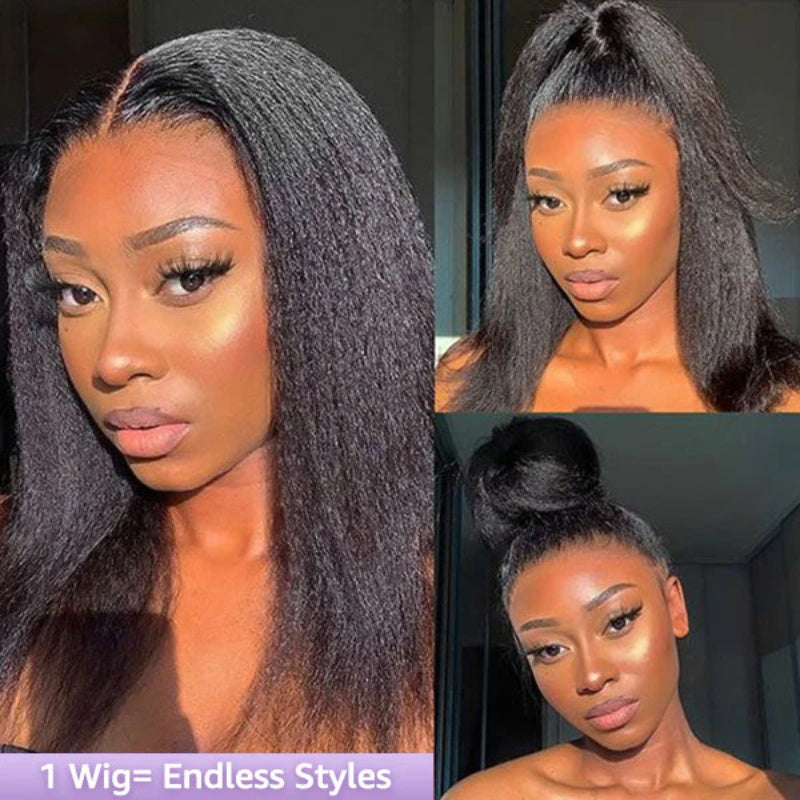 4C Edge Kinky Straight  360 HD Invisible Lace Frontal  Human Hair Wig With Super Natural Hairline