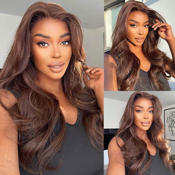 New Chocolate Brown Wig Body Wave 13x6 Full Lace Drawstring Wig Pre Plucked Natural Hairline 250% Density