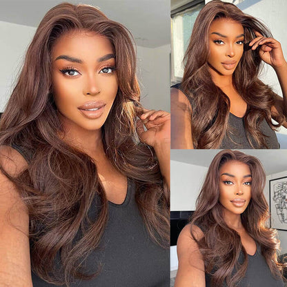 New Chocolate Brown Wig Body Wave 13x6 Full Lace Drawstring Wig Pre Plucked Natural Hairline 250% Density
