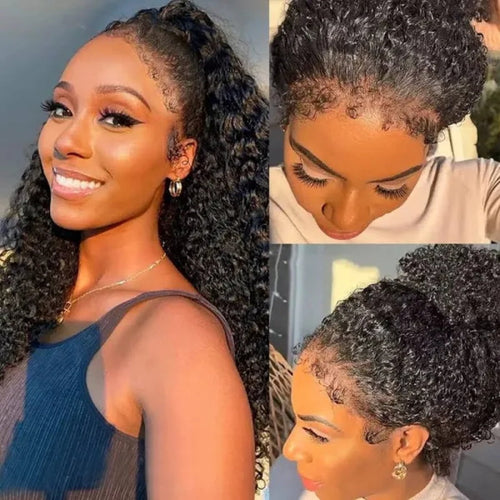 Hair 4C Curly Edge 360 HD Lace Frontal Wig Invisible Strap Bleached Knots Pre Cut Lace Glueless