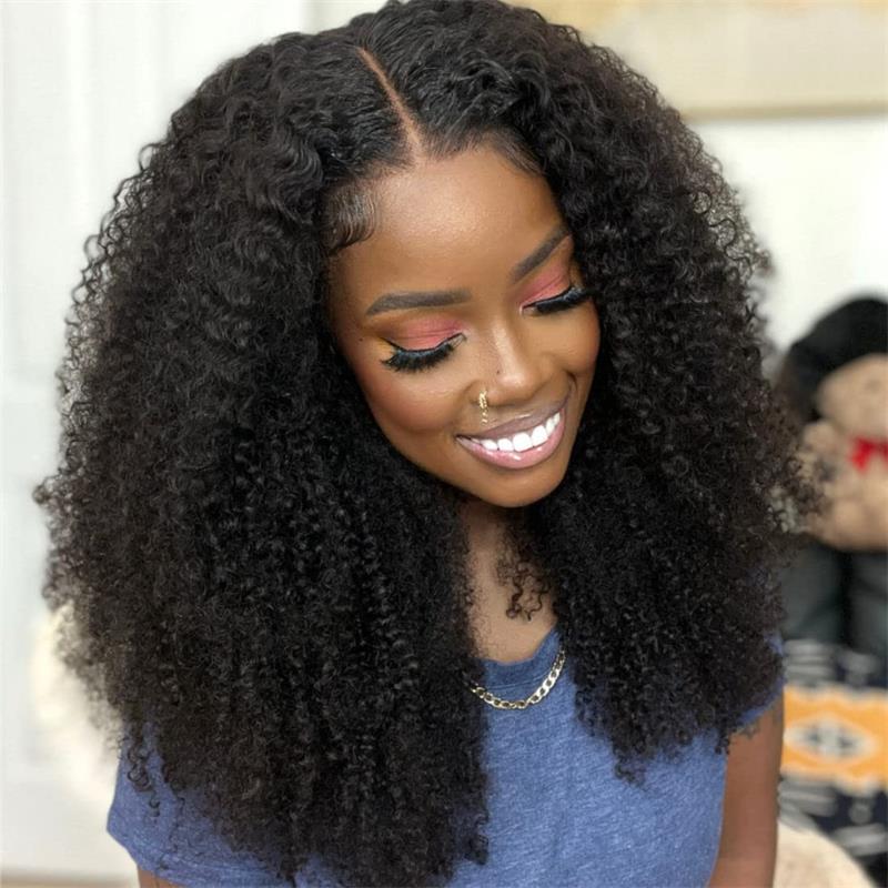 Hair 4C Curly Edge 360 HD Lace Frontal Wig Invisible Strap Bleached Knots Pre Cut Lace Glueless