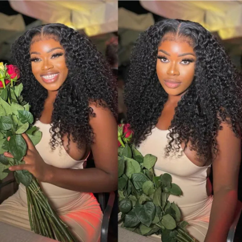 Hair 4C Curly Edge 360 HD Lace Frontal Wig Invisible Strap Bleached Knots Pre Cut Lace Glueless