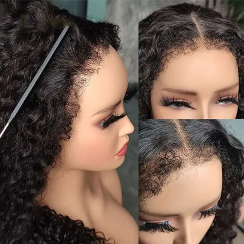 Hair 4C Curly Edge 360 HD Lace Frontal Wig Invisible Strap Bleached Knots Pre Cut Lace Glueless
