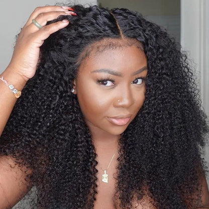Hair 4C Curly Edge 360 HD Lace Frontal Wig Invisible Strap Bleached Knots Pre Cut Lace Glueless