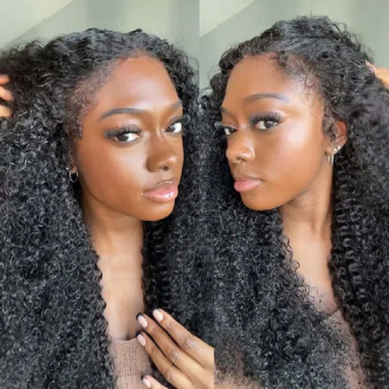 Hair 4C Curly Edge 360 HD Lace Frontal Wig Invisible Strap Bleached Knots Pre Cut Lace Glueless