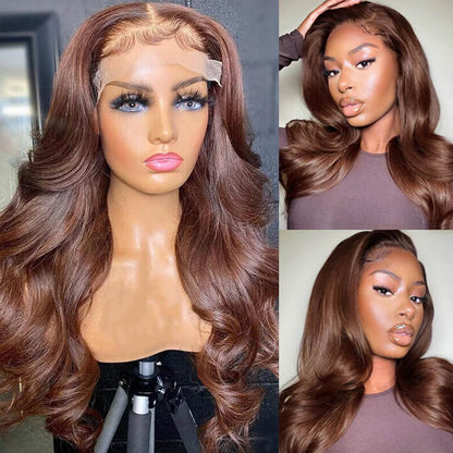 New Chocolate Brown Wig Body Wave 13x6 Full Lace Drawstring Wig Pre Plucked Natural Hairline 250% Density