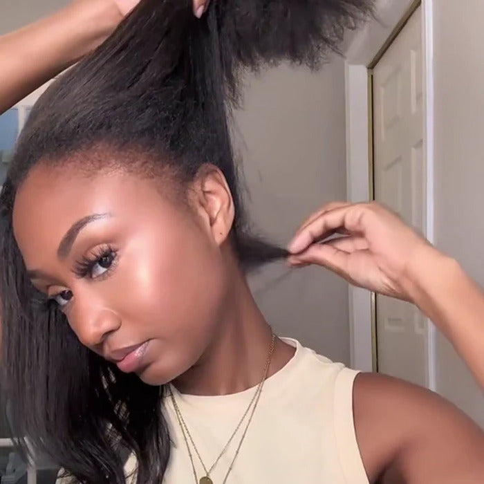 4C Edge Kinky Straight  360 HD Invisible Lace Frontal  Human Hair Wig With Super Natural Hairline