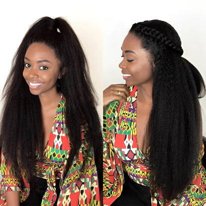 4C Edge Kinky Straight  360 HD Invisible Lace Frontal  Human Hair Wig With Super Natural Hairline