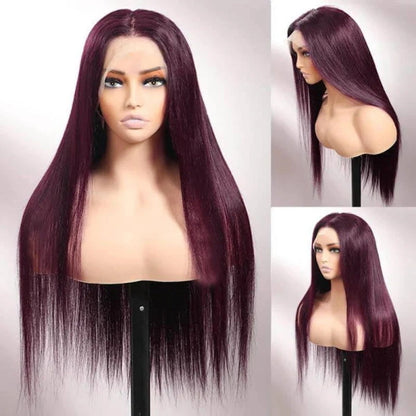 Black Cherry Dark Purple Sugar Plum  Straight 13x6 HD Lace Front Wigs Human Hair Wigs