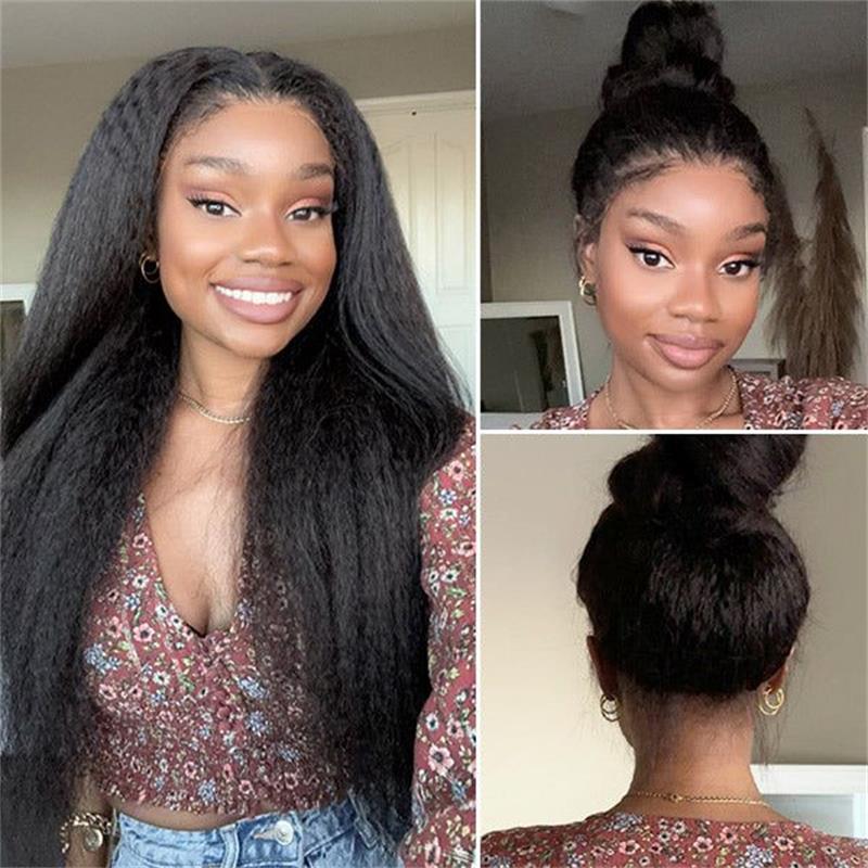 4C Edge Kinky Straight  360 HD Invisible Lace Frontal  Human Hair Wig With Super Natural Hairline
