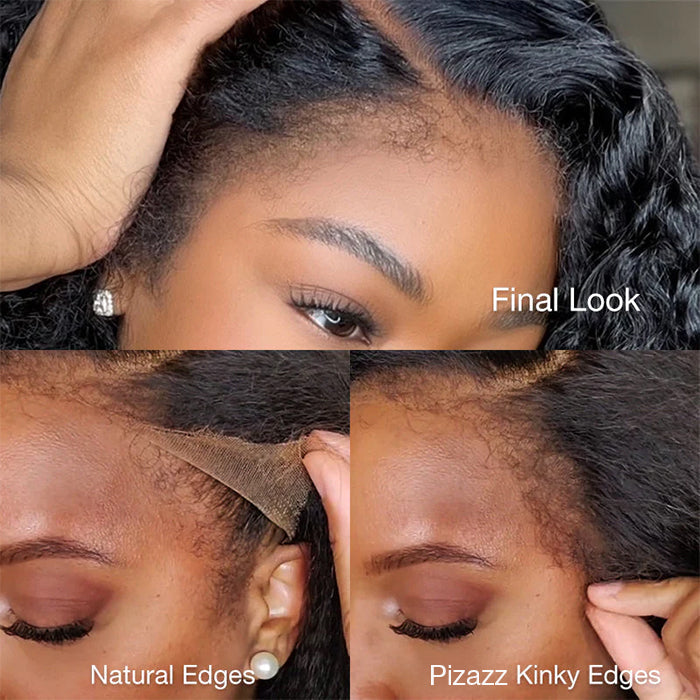4C Edge Kinky Straight  360 HD Invisible Lace Frontal  Human Hair Wig With Super Natural Hairline