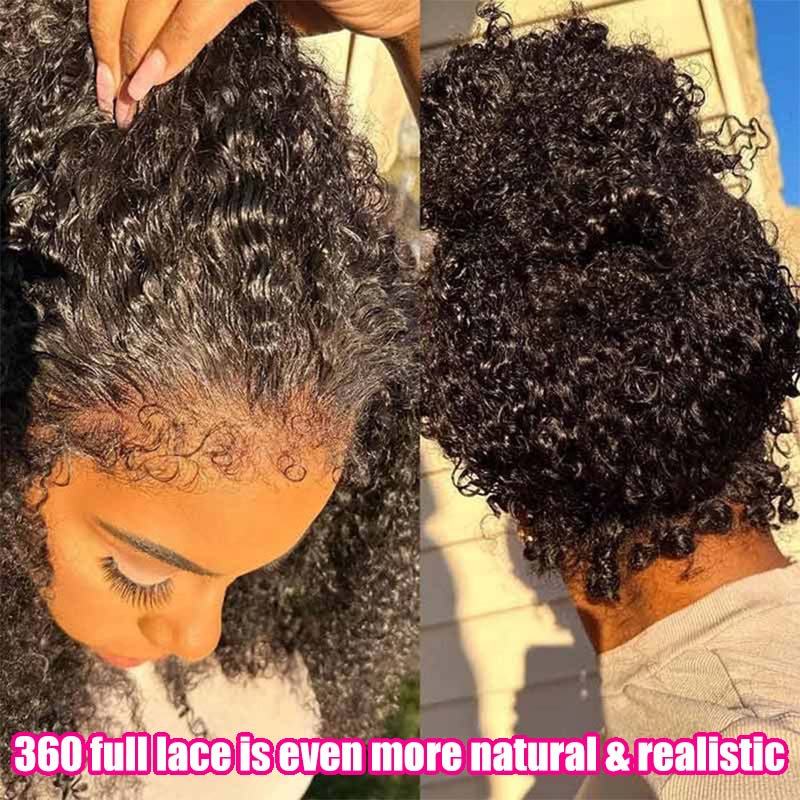 Hair 4C Curly Edge 360 HD Lace Frontal Wig Invisible Strap Bleached Knots Pre Cut Lace Glueless